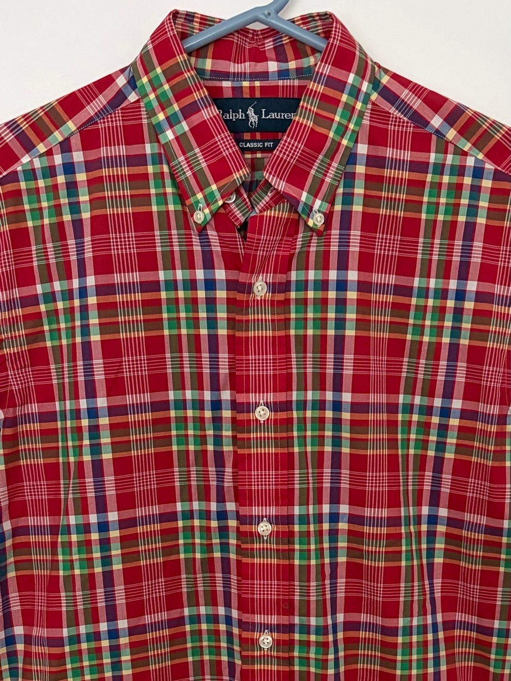 Ralph Lauren Classic Fit Red & Green Plaid Button-Up Short-Sleeve Shirt Medium